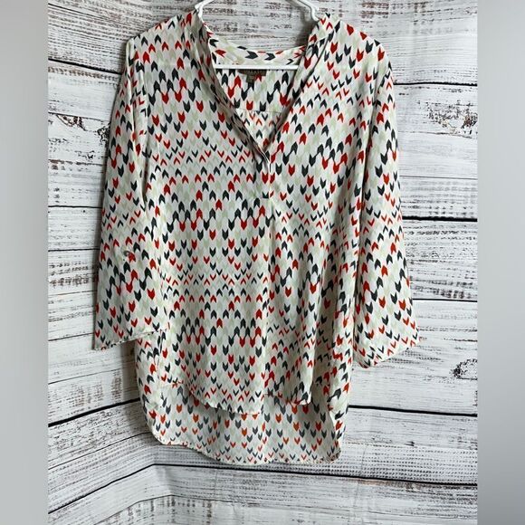 Lilla P Top Womens Small pop over chiffon Blouse roll up sleeves light tunic - Picture 3 of 10